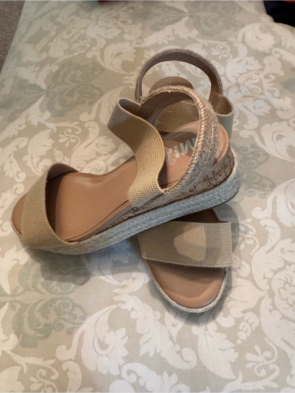 MIA Beige Elastic Strap Platform Wedge Sandals